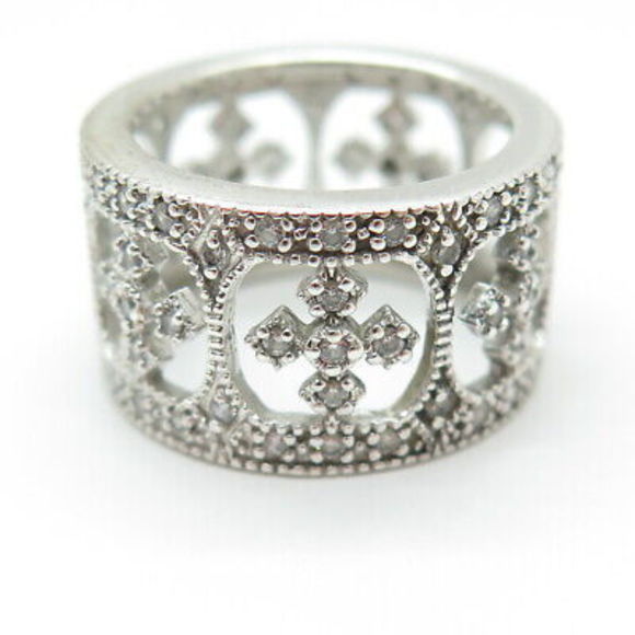 925 Sterling Silver Round-Cut C Z Cross Sparkle Band Ring Size 6 - Picture 3 of 8